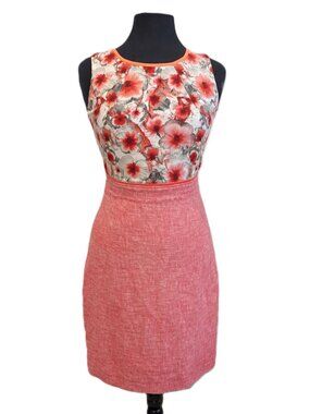 Elie Tahari Floral & Tweed Sheath Dress | Size S